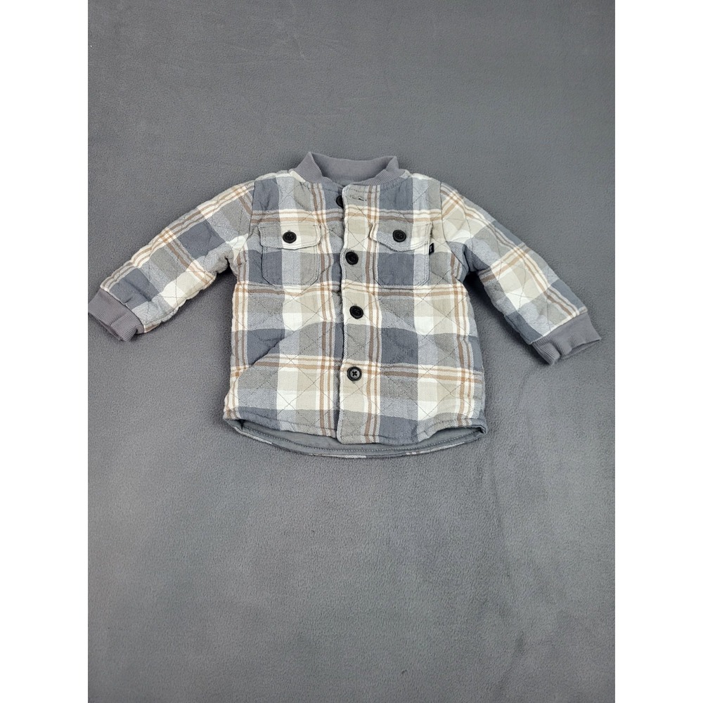 Baby Boy Baby Bgosh Flannel Shirt Baby 12M‎ Gray Gingham Plaid Lumberjack Heavy